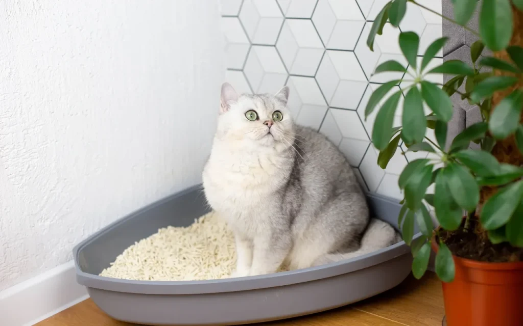 Spare litter box placed near the bed