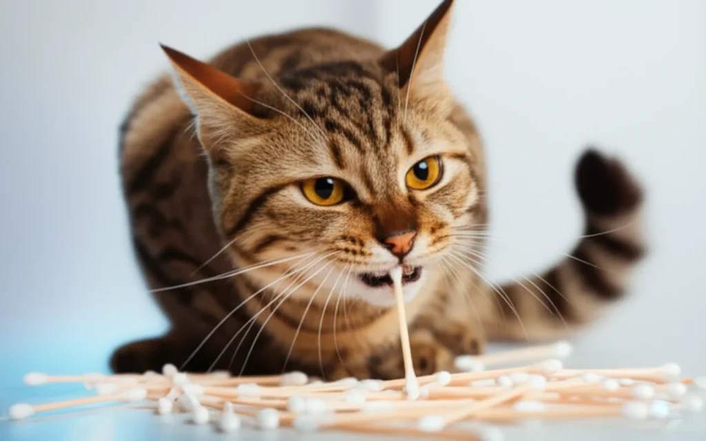 cat interact with a Q-Tips